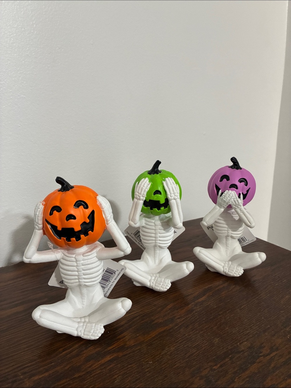 NWT- Set of 3- Hear No, See No, Speak No- Jack-o-lantern Head Yoga Skeletons
